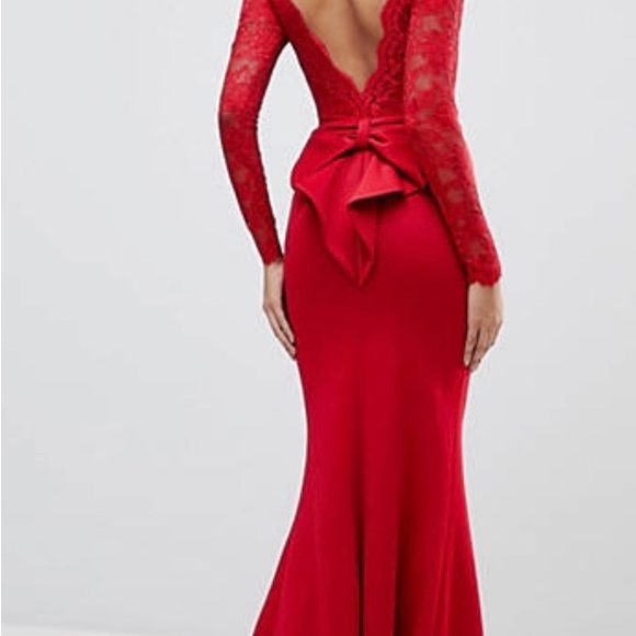City Goddess London women’s red lace ponte knit mermaid gown 6 - Picture 2 of 11